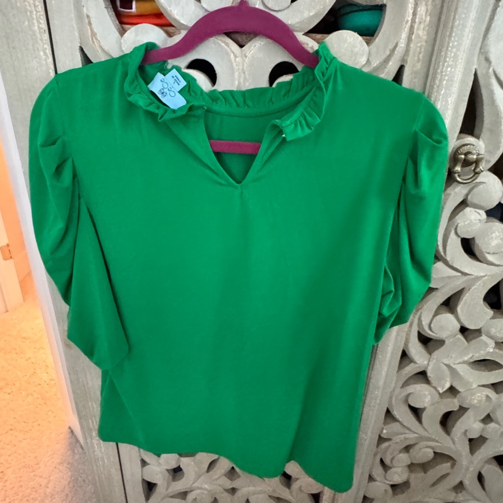 Cece Green Ruffled Women's Top large - Picture 2 of 3